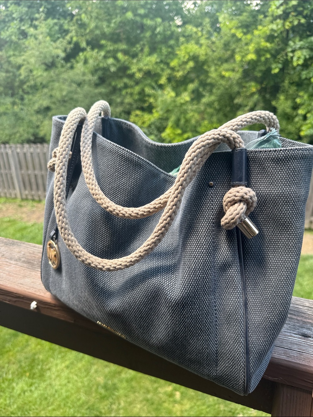 Michael Kors ISLA Denim Tote with Cream Rope Handles